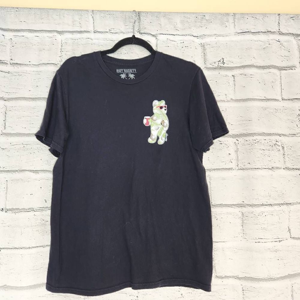 Riot Society Bear Graphic Print Pullover Short Sleeve T Shirt Black Size Medium